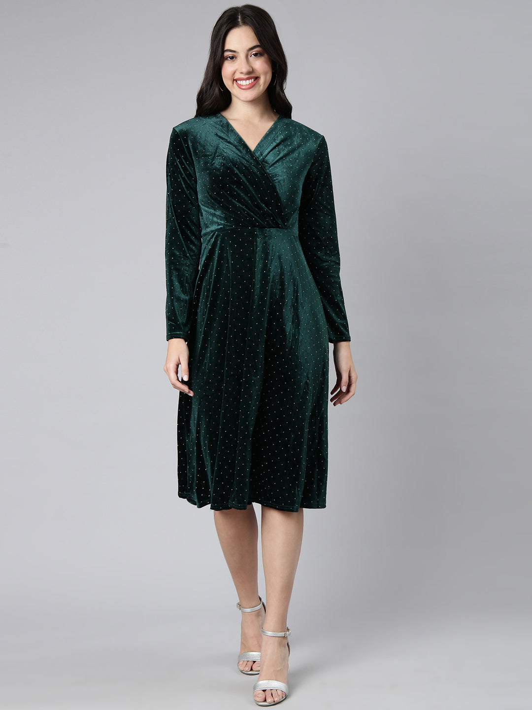 Women Embellished Green A-Line Dress