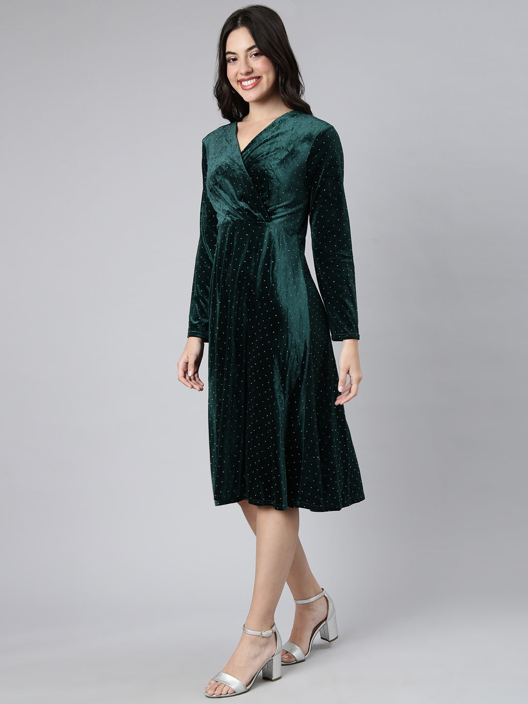 Women Embellished Green A-Line Dress