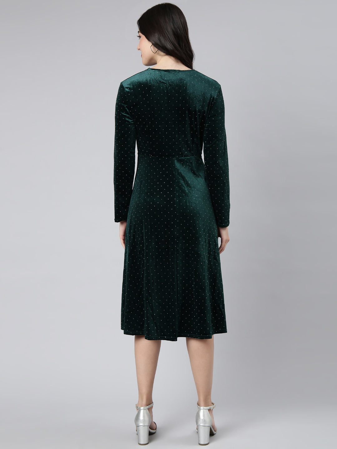 Women Embellished Green A-Line Dress