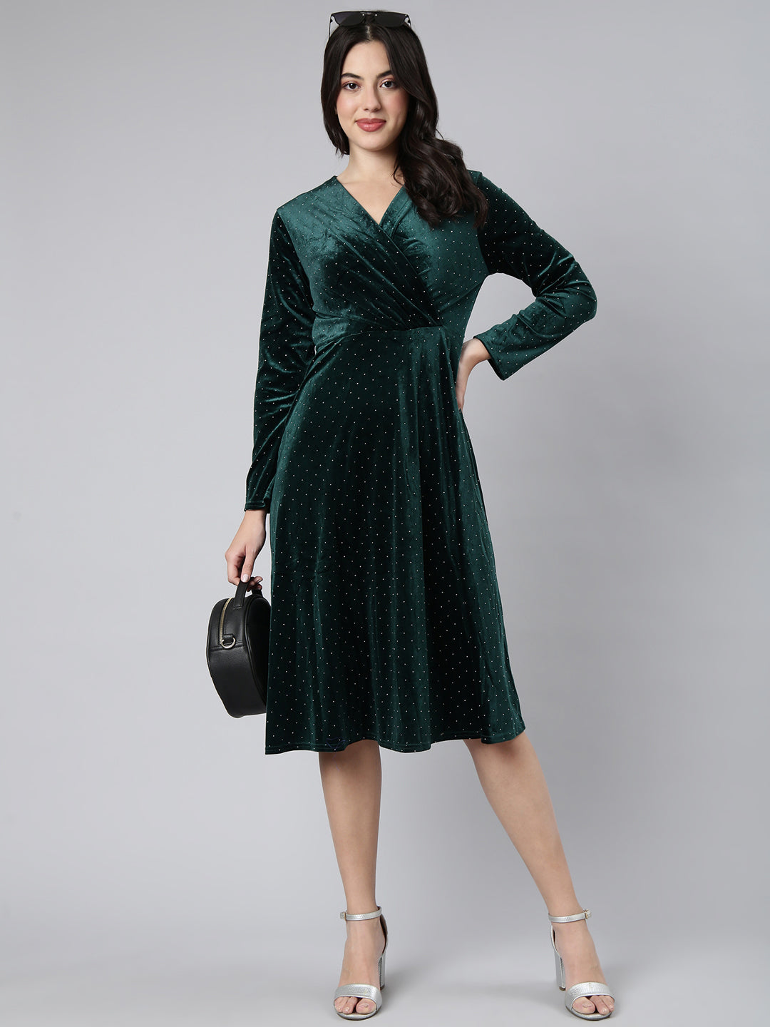 Women Embellished Green A-Line Dress