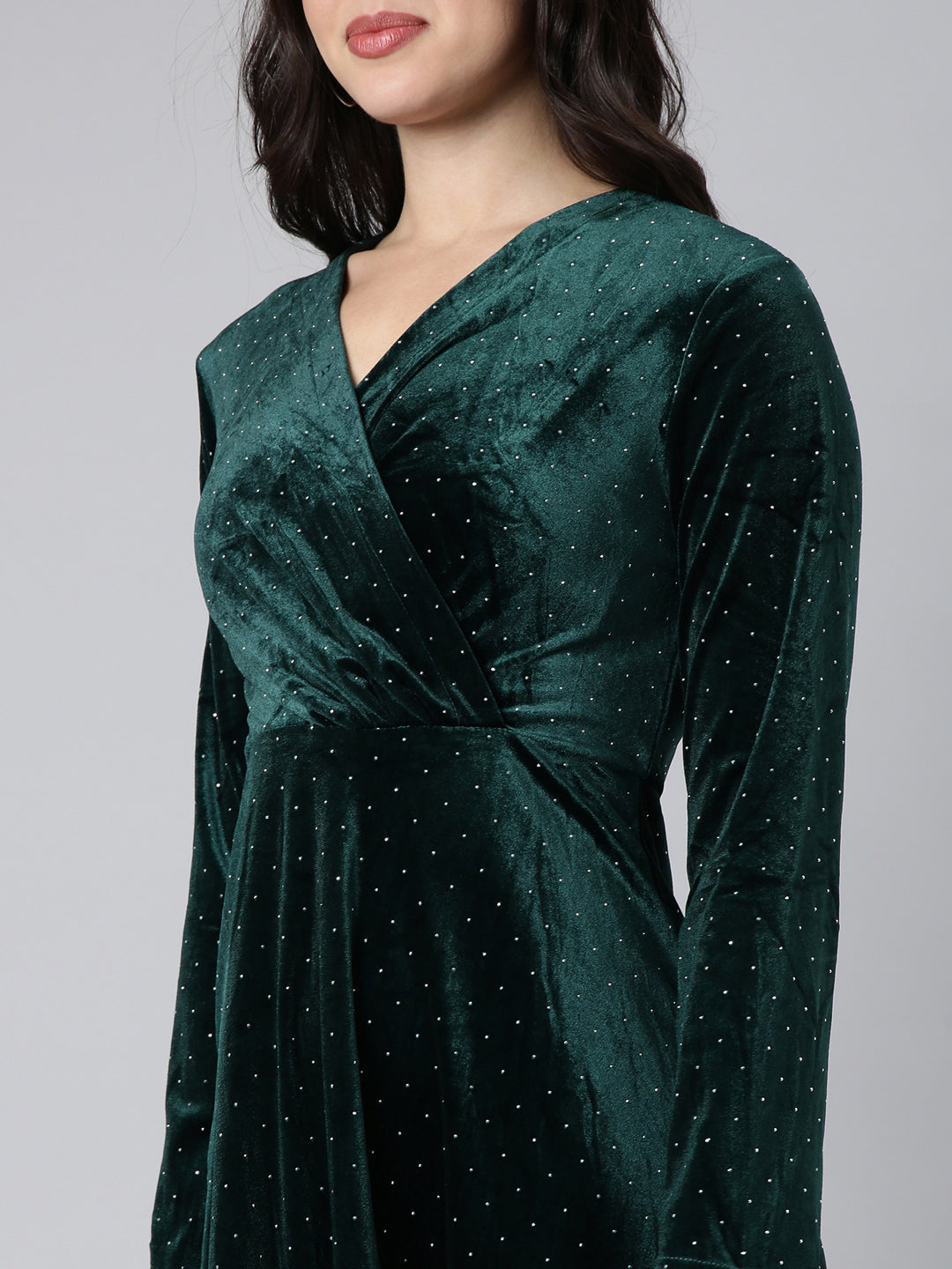 Women Embellished Green A-Line Dress