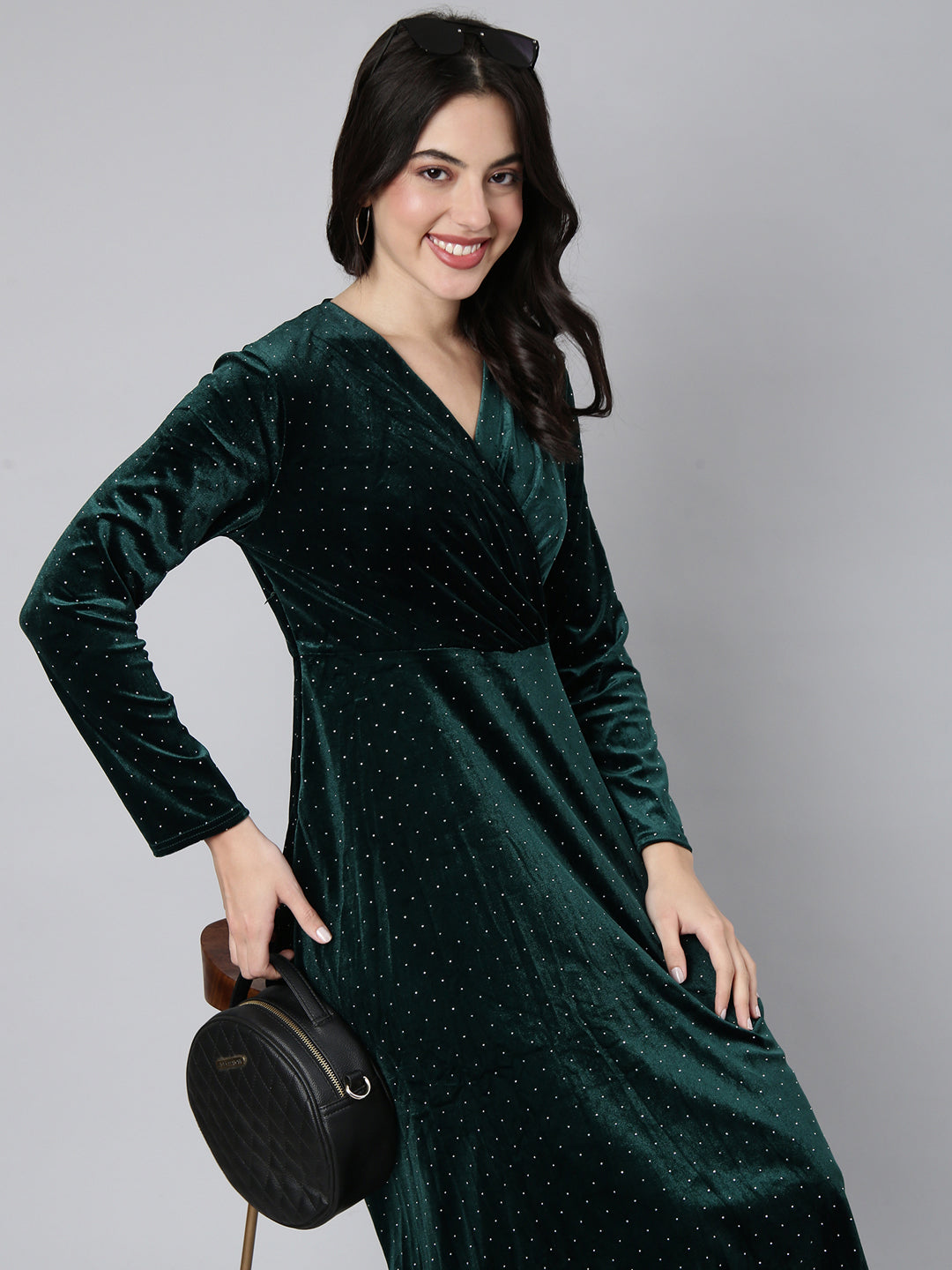 Women Embellished Green A-Line Dress