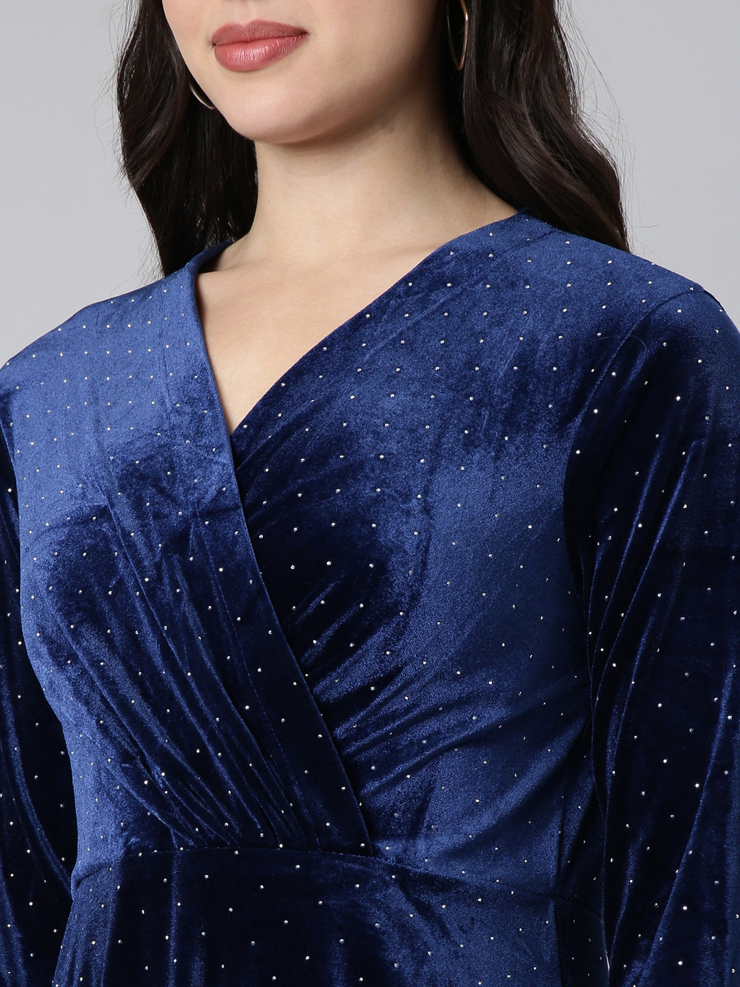 Women's Embellished Navy Blue A-Line Dress