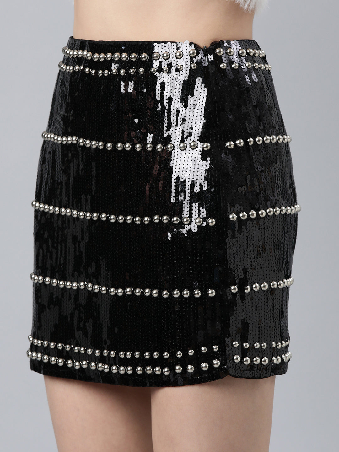 Women Embellished A-Line Black Mini Skirt