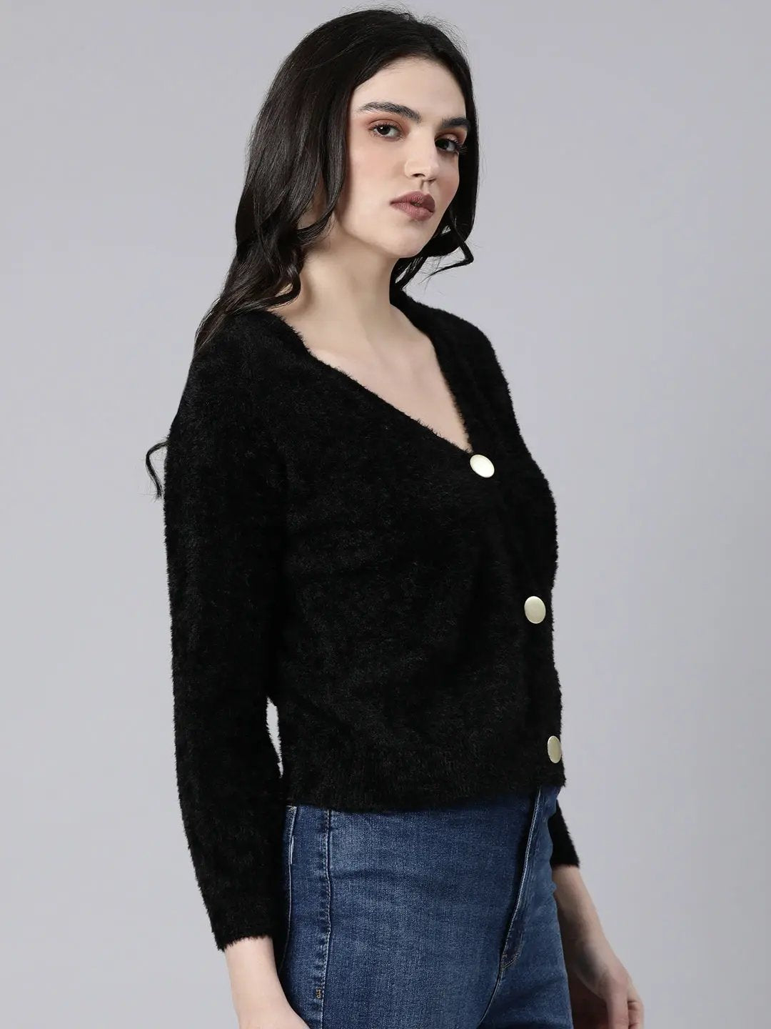 Women's Solid Black Cardigan