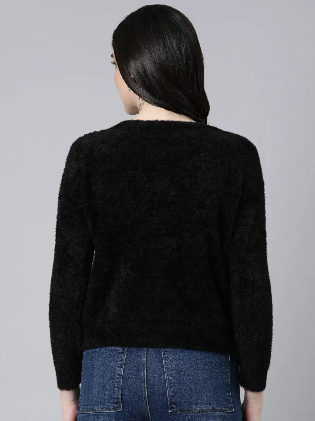 Women's Solid Black Cardigan