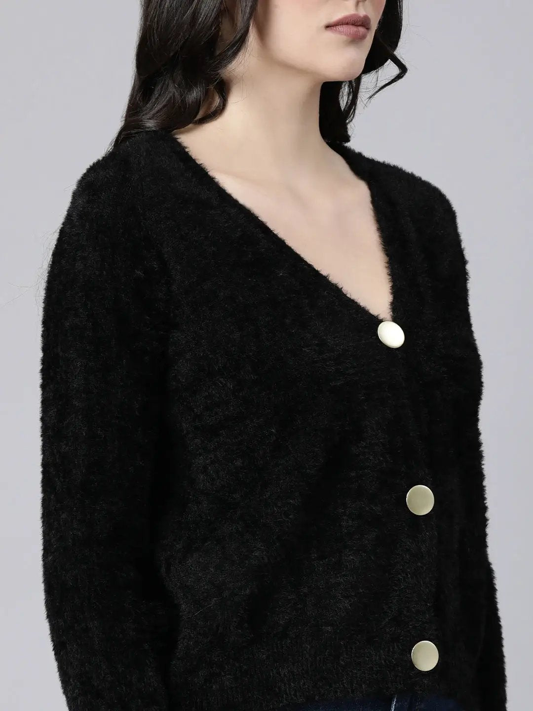 Women's Solid Black Cardigan