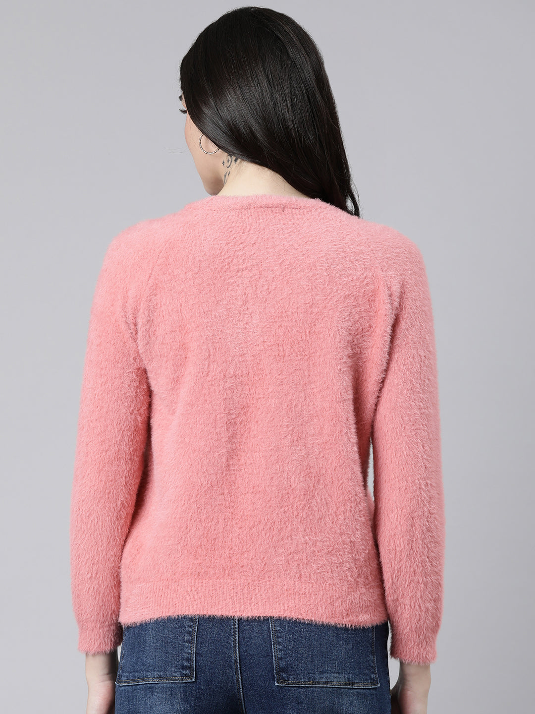 Women Solid Peach Cardigan