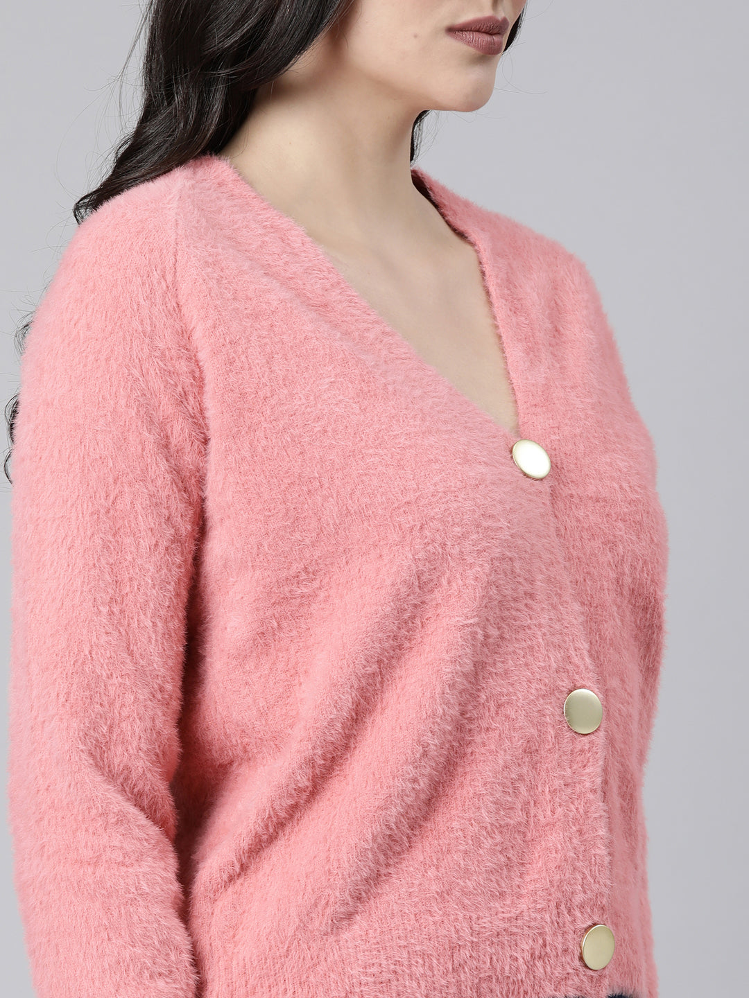 Women Solid Peach Cardigan