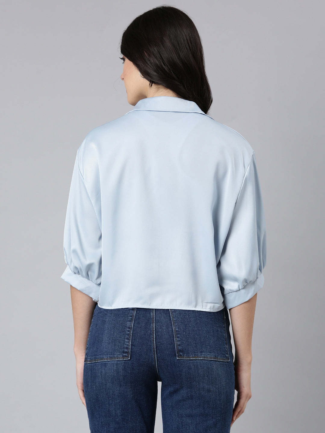 Women Solid Shirt Style Blue Top