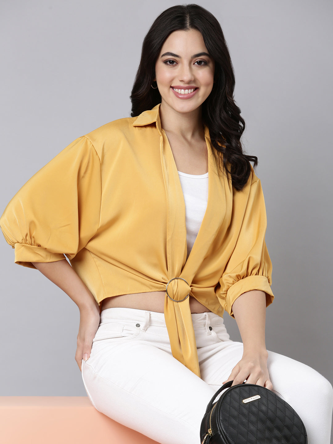 Women Solid Shirt Style Mustard Top