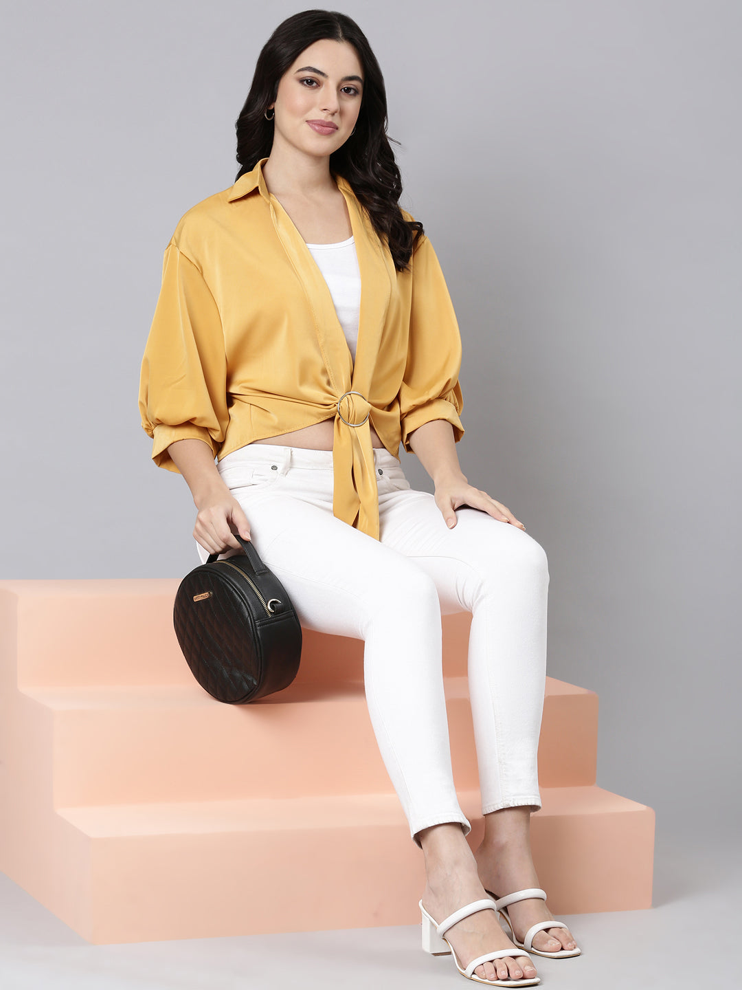 Women Solid Shirt Style Mustard Top