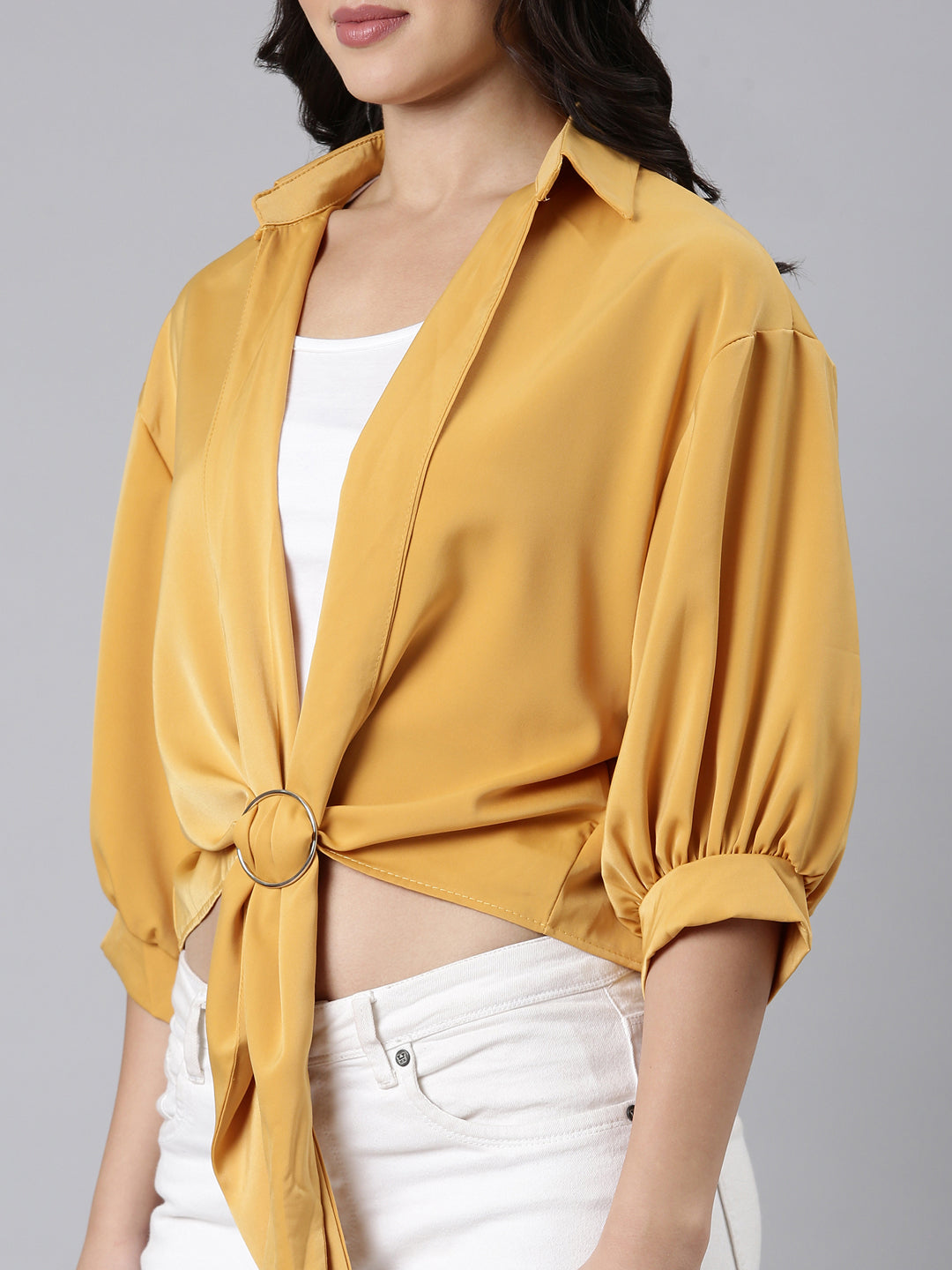 Women Solid Shirt Style Mustard Top