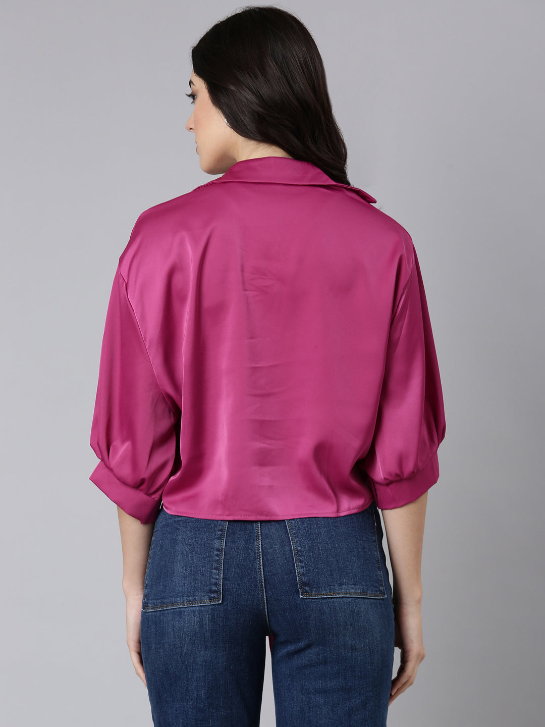 Women Solid Shirt Style Pink Top