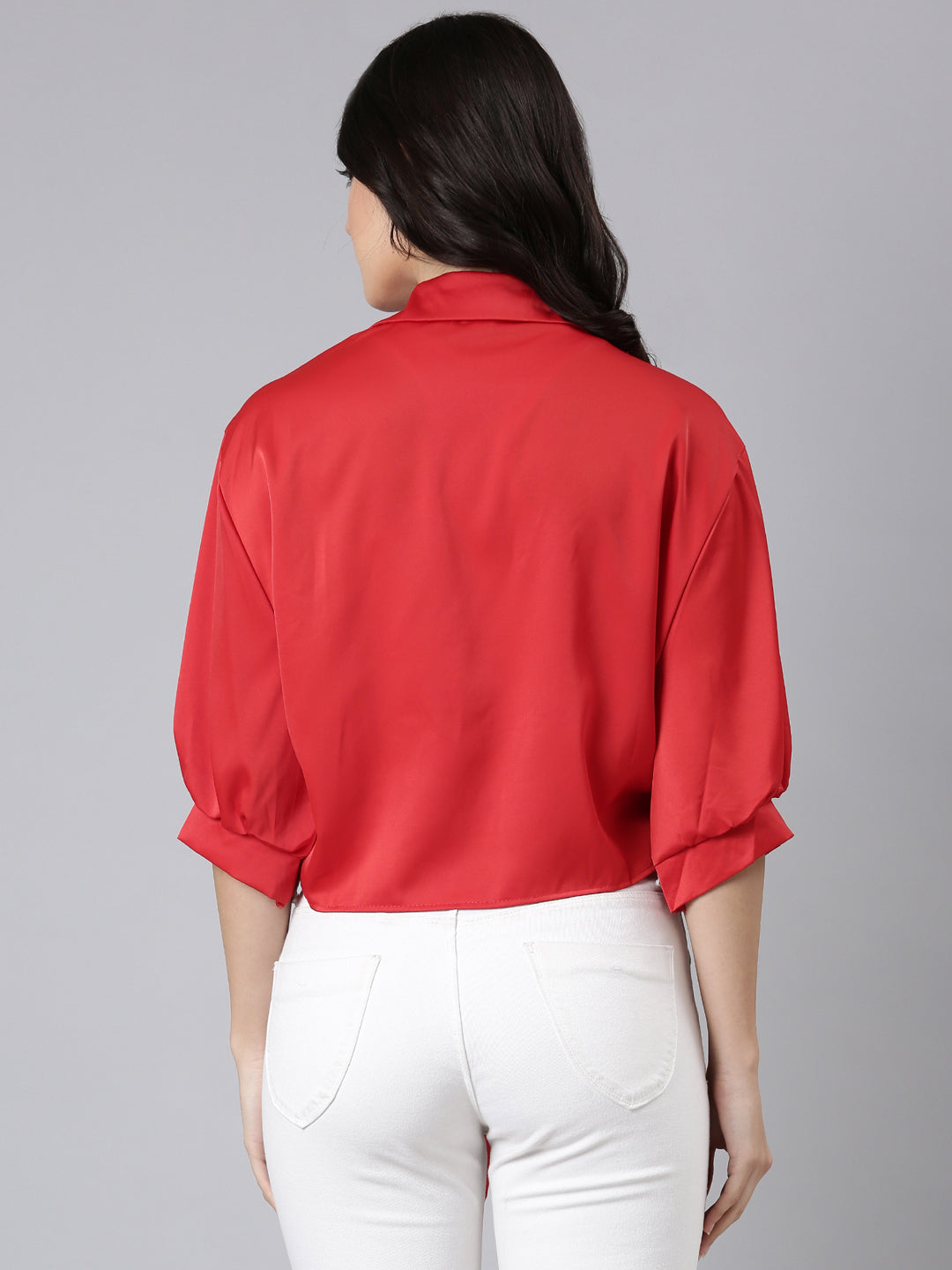 Women Solid Shirt Style Red Top