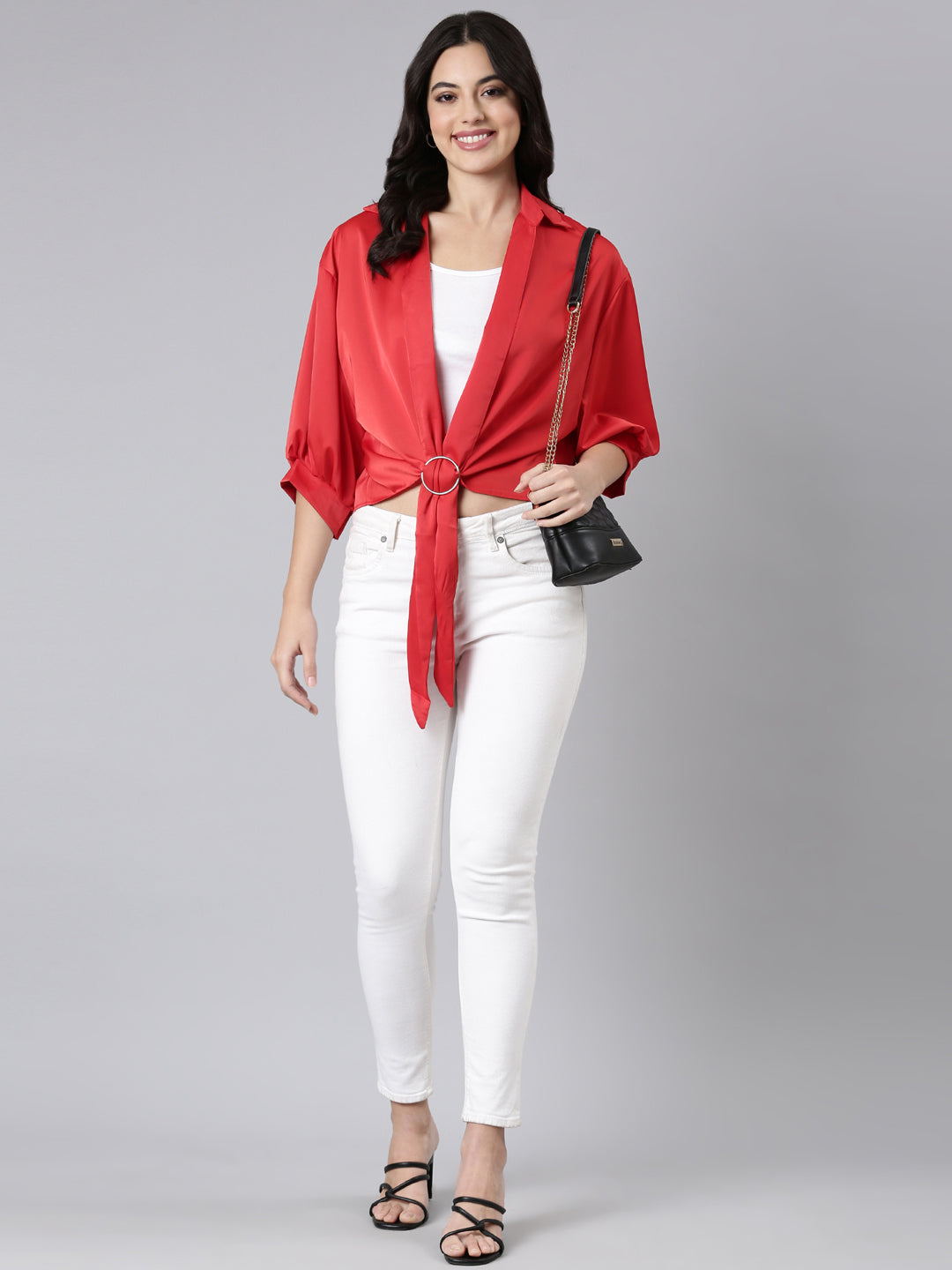 Women Solid Shirt Style Red Top