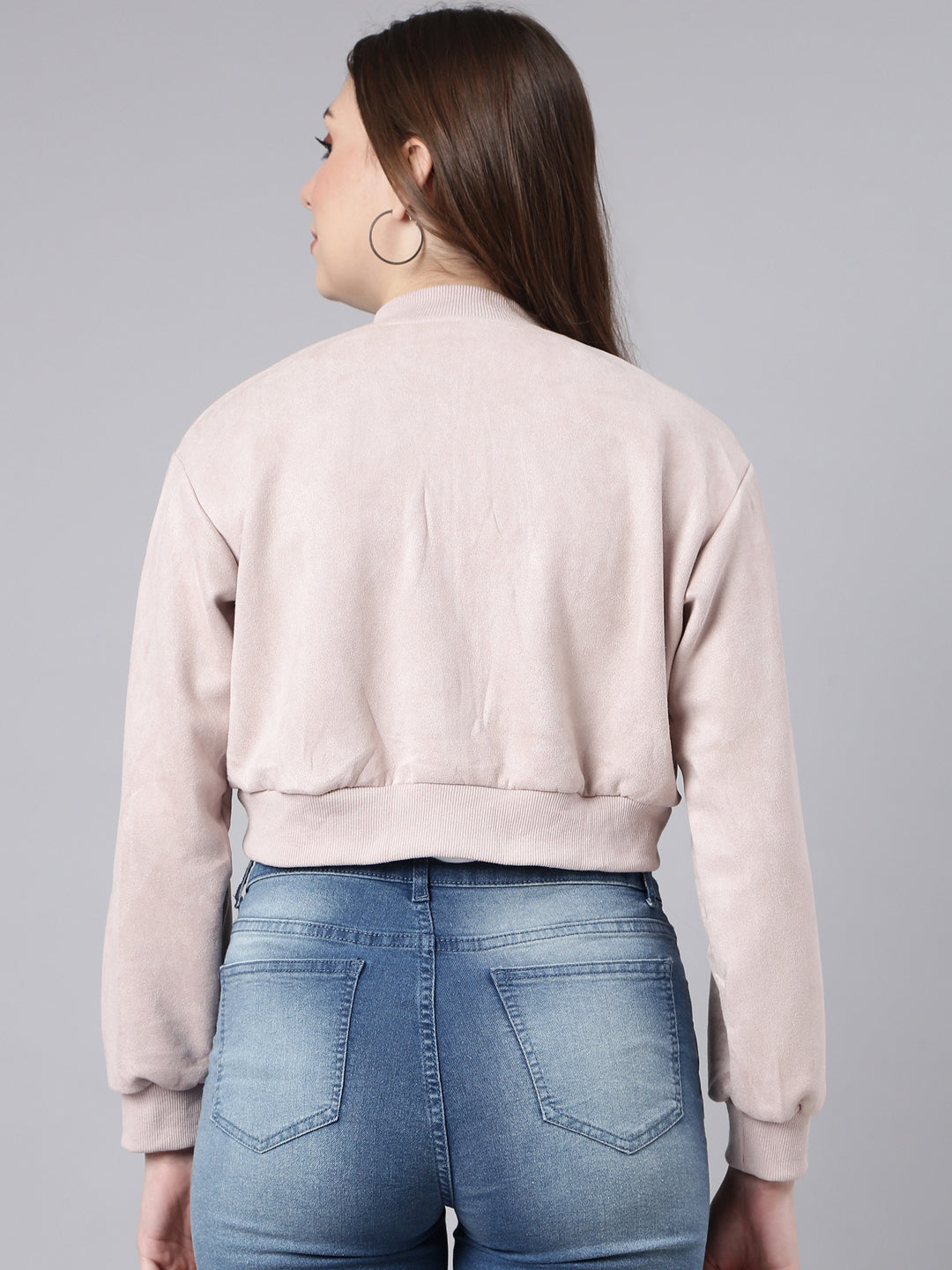 Women's Solid Lavender Crop Bomber Jacket