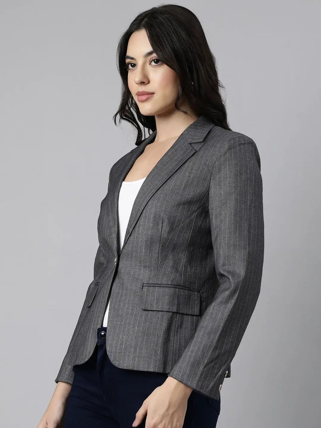 Women's Grey Single-Breasted Blazer
