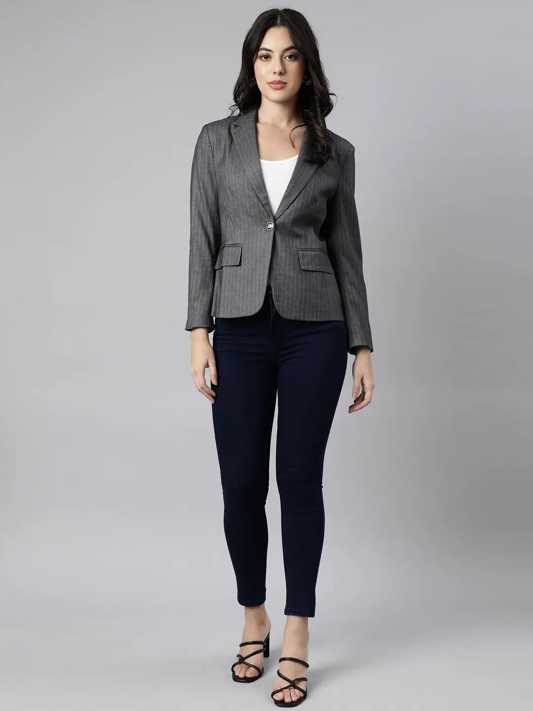 Women's Grey Single-Breasted Blazer