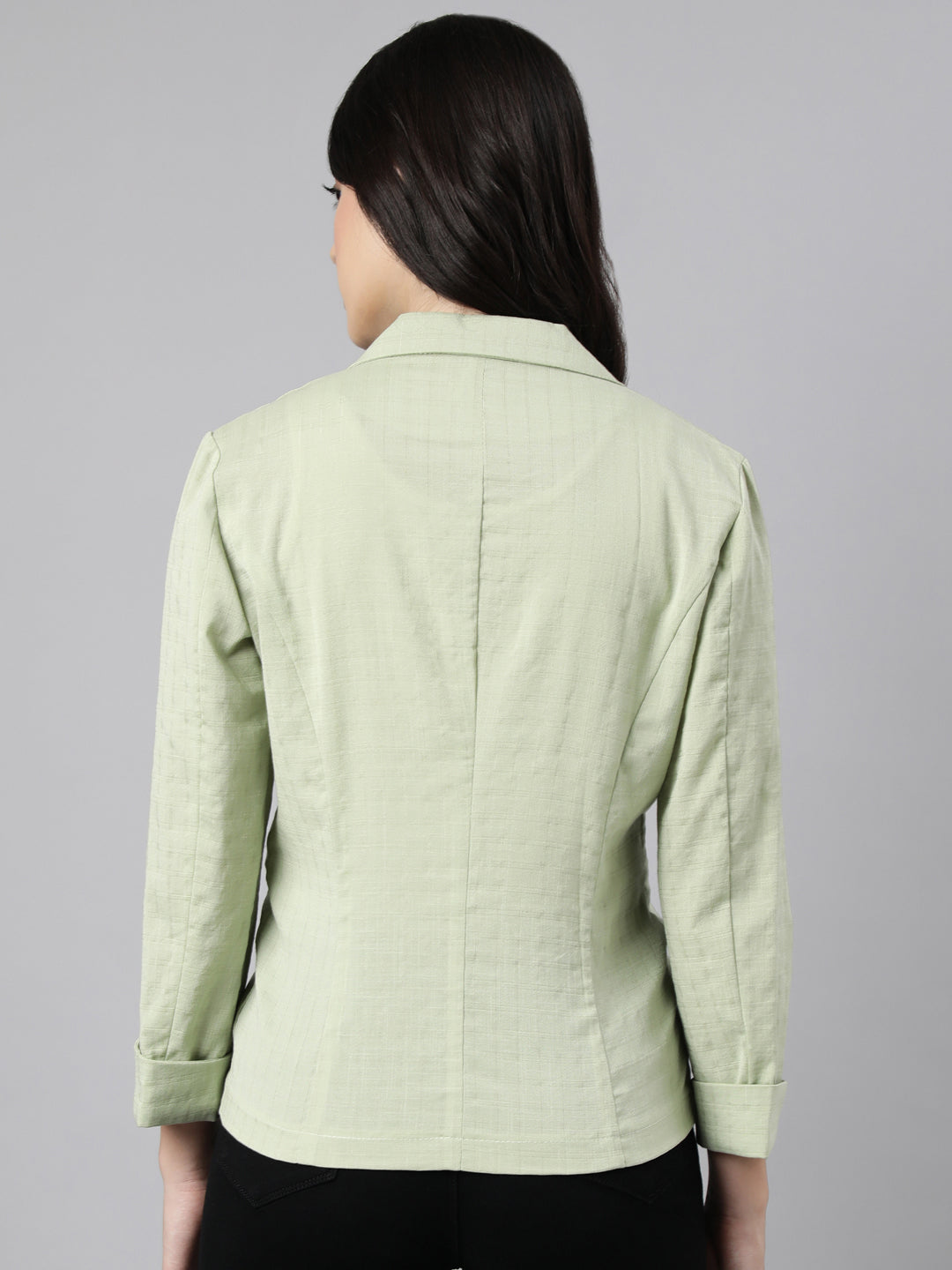 Women Sea Green Single-Breasted Blazer