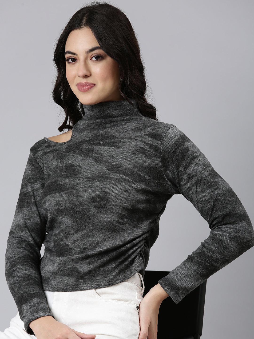 Women Abstract Grey Top