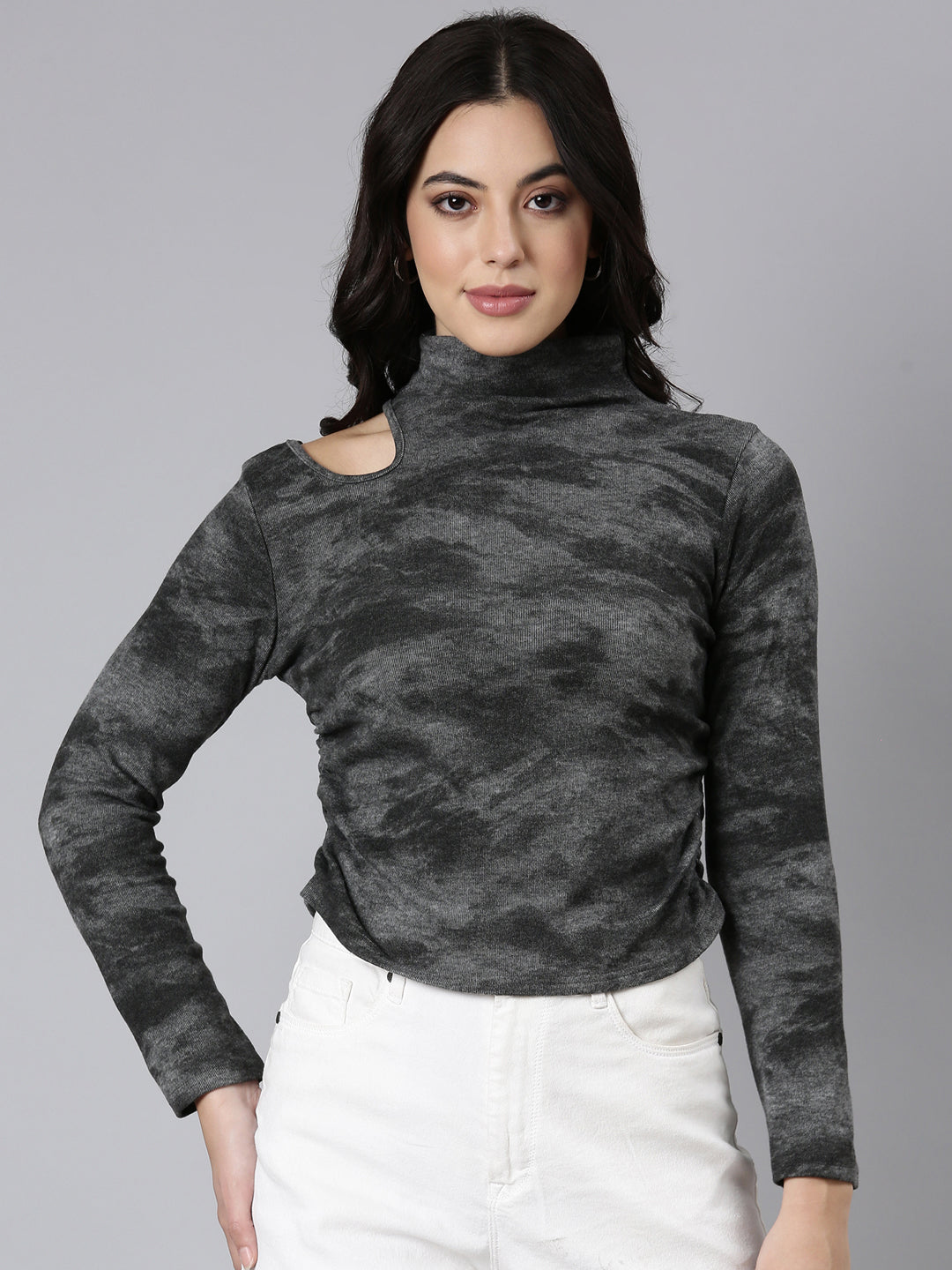 Women Abstract Grey Top