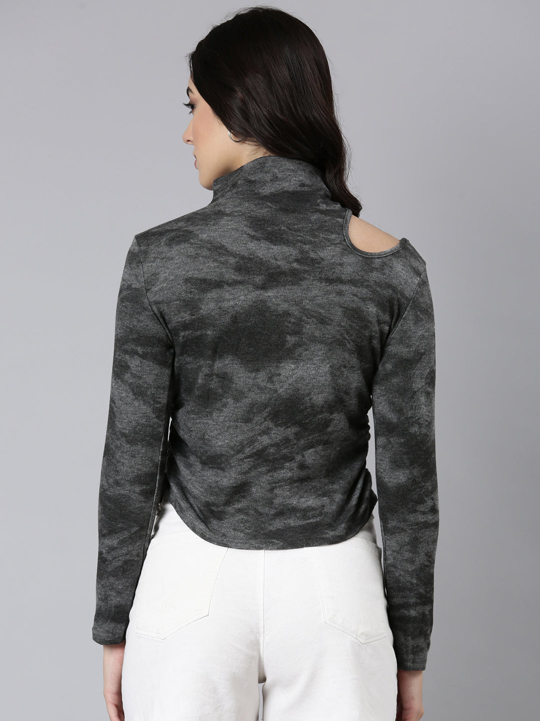 Women Abstract Grey Top