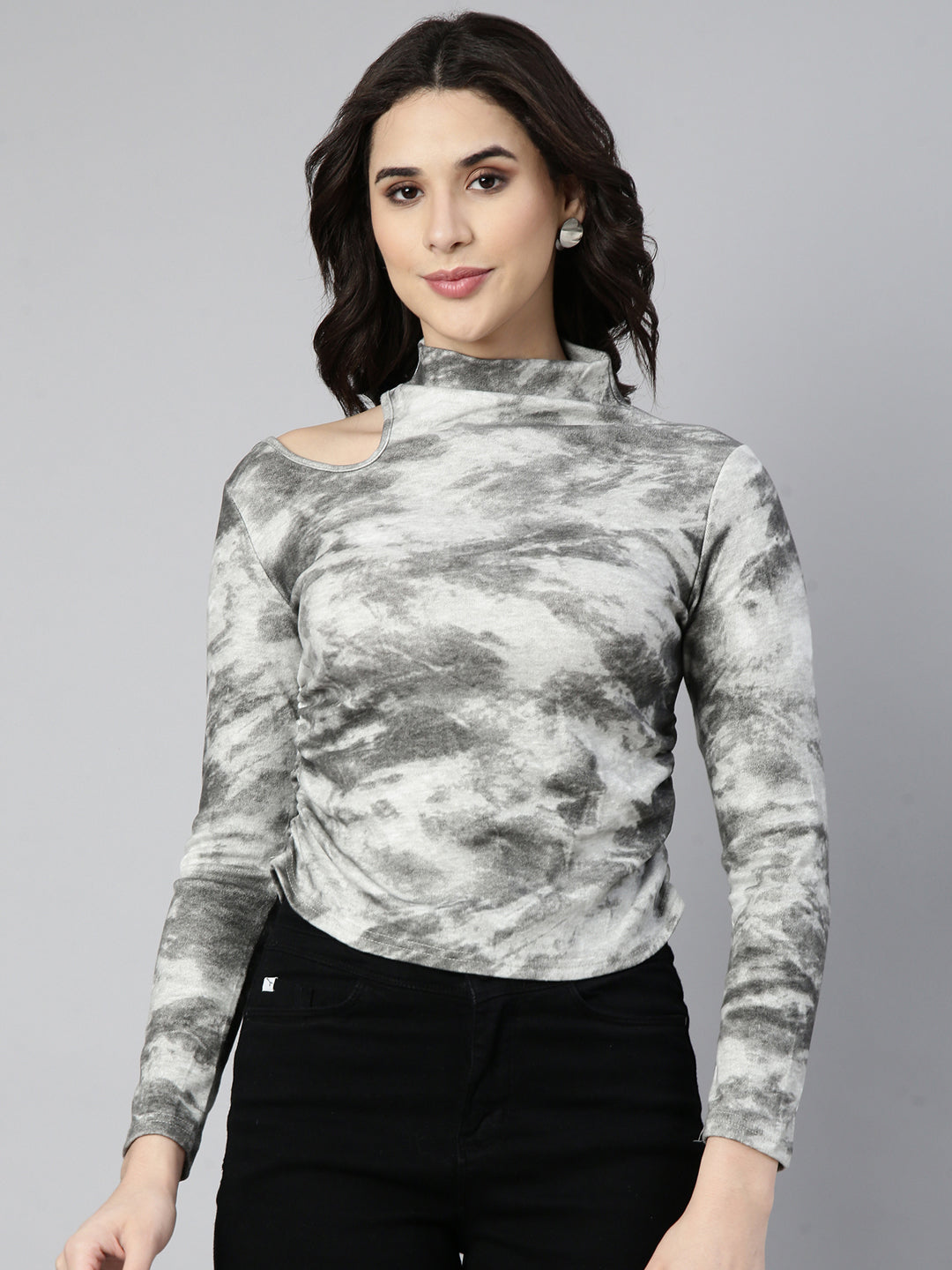 Women Abstract Grey Top