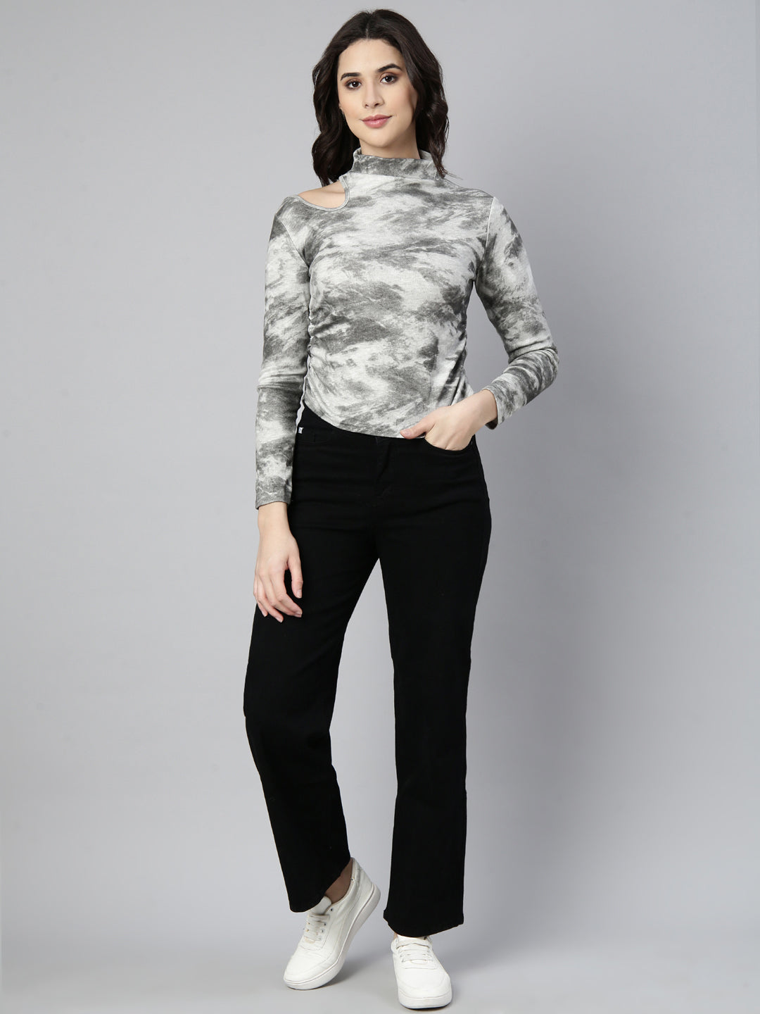 Women Abstract Grey Top