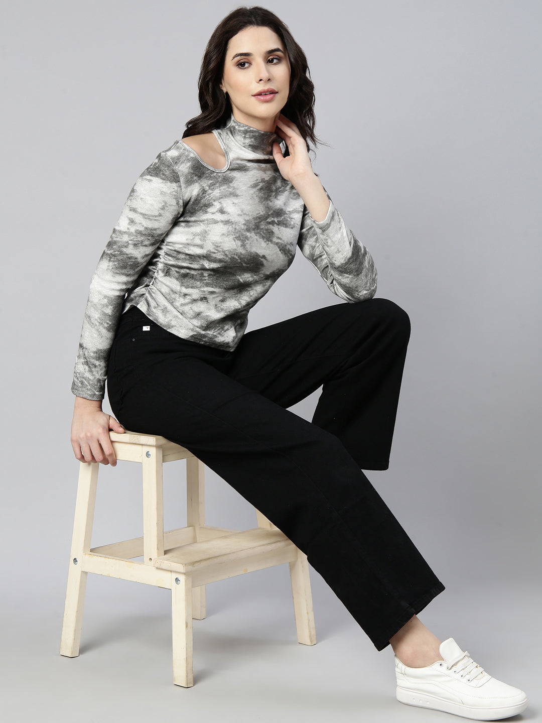 Women Abstract Grey Top