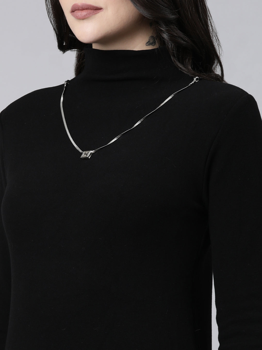 Women Solid Black Top Comes with Neck Chain