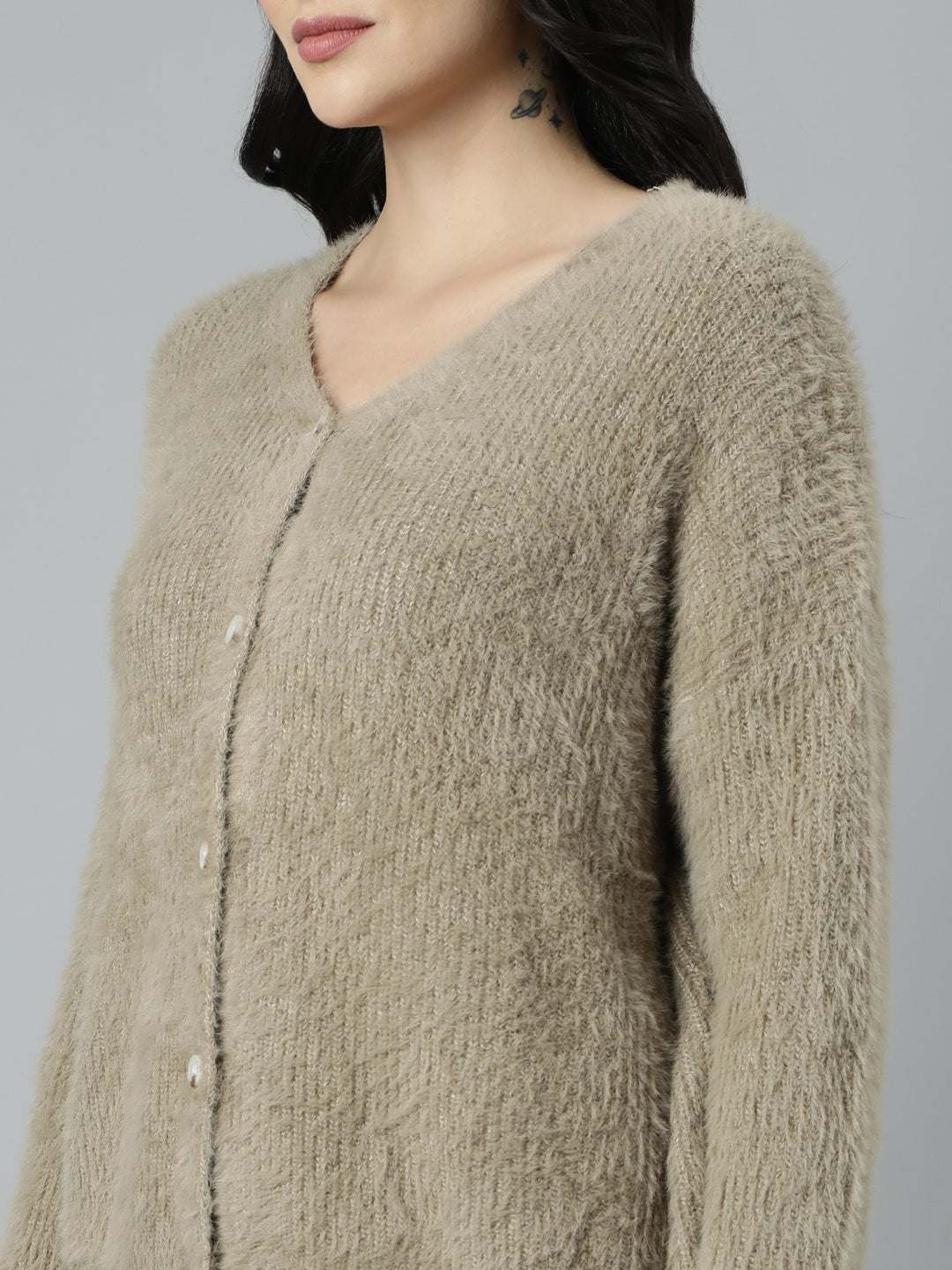 Women Solid Beige Cardigan