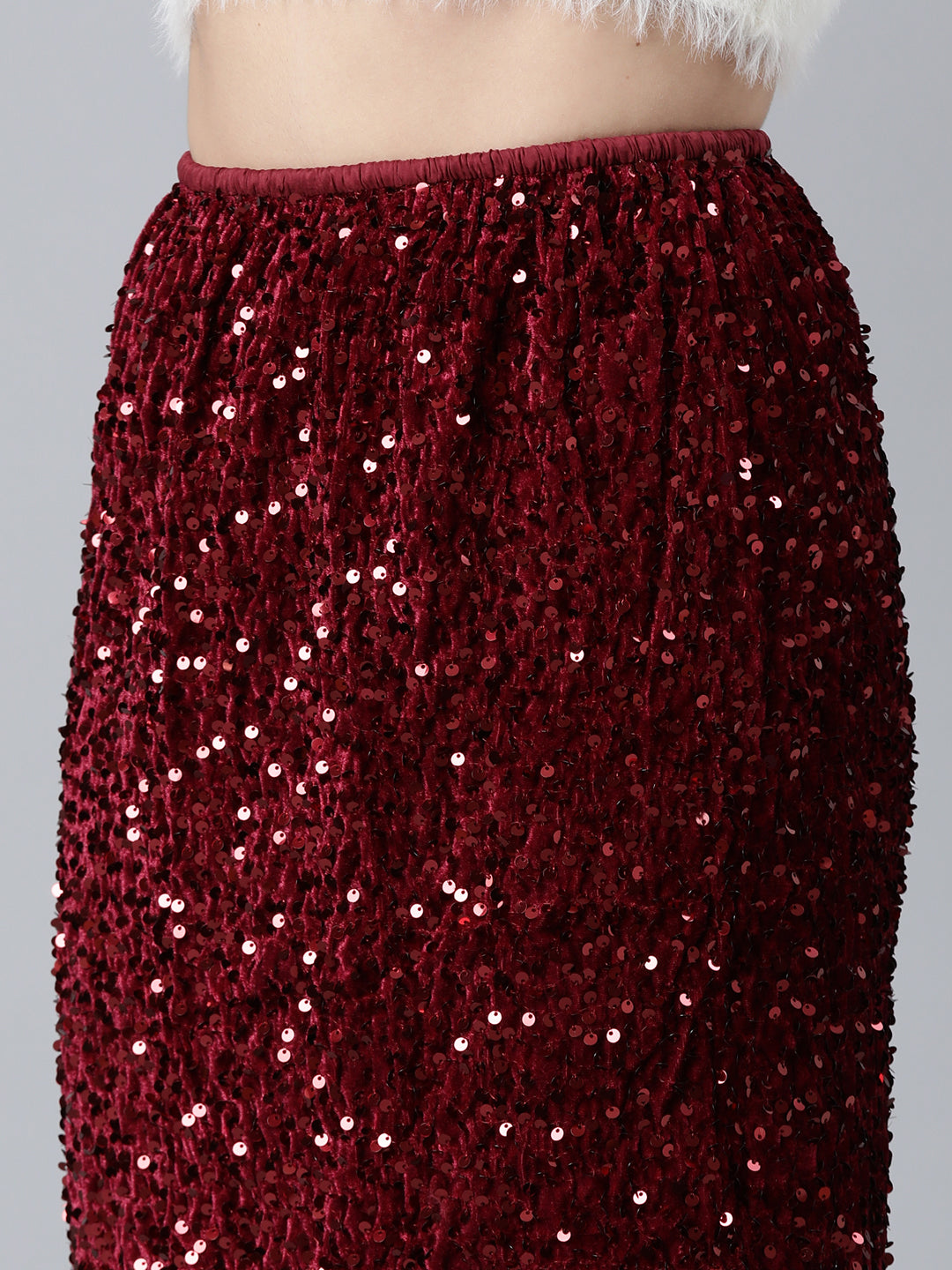 Women Self Design Maroon Straight Midi Skirt