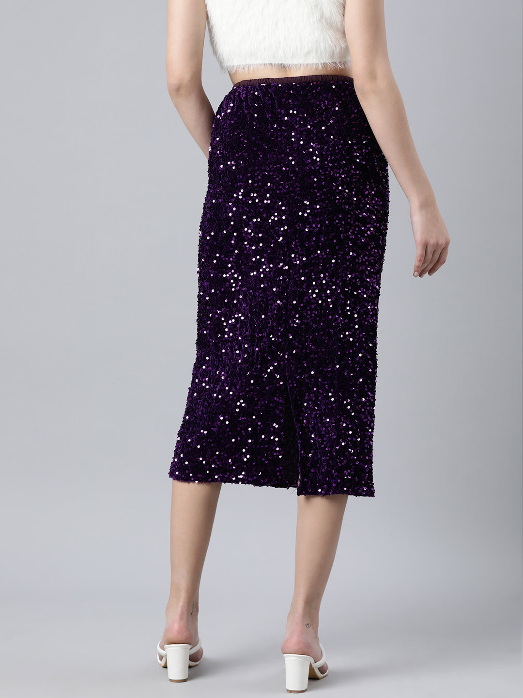 Women Self Design Purple Straight Midi Skirt