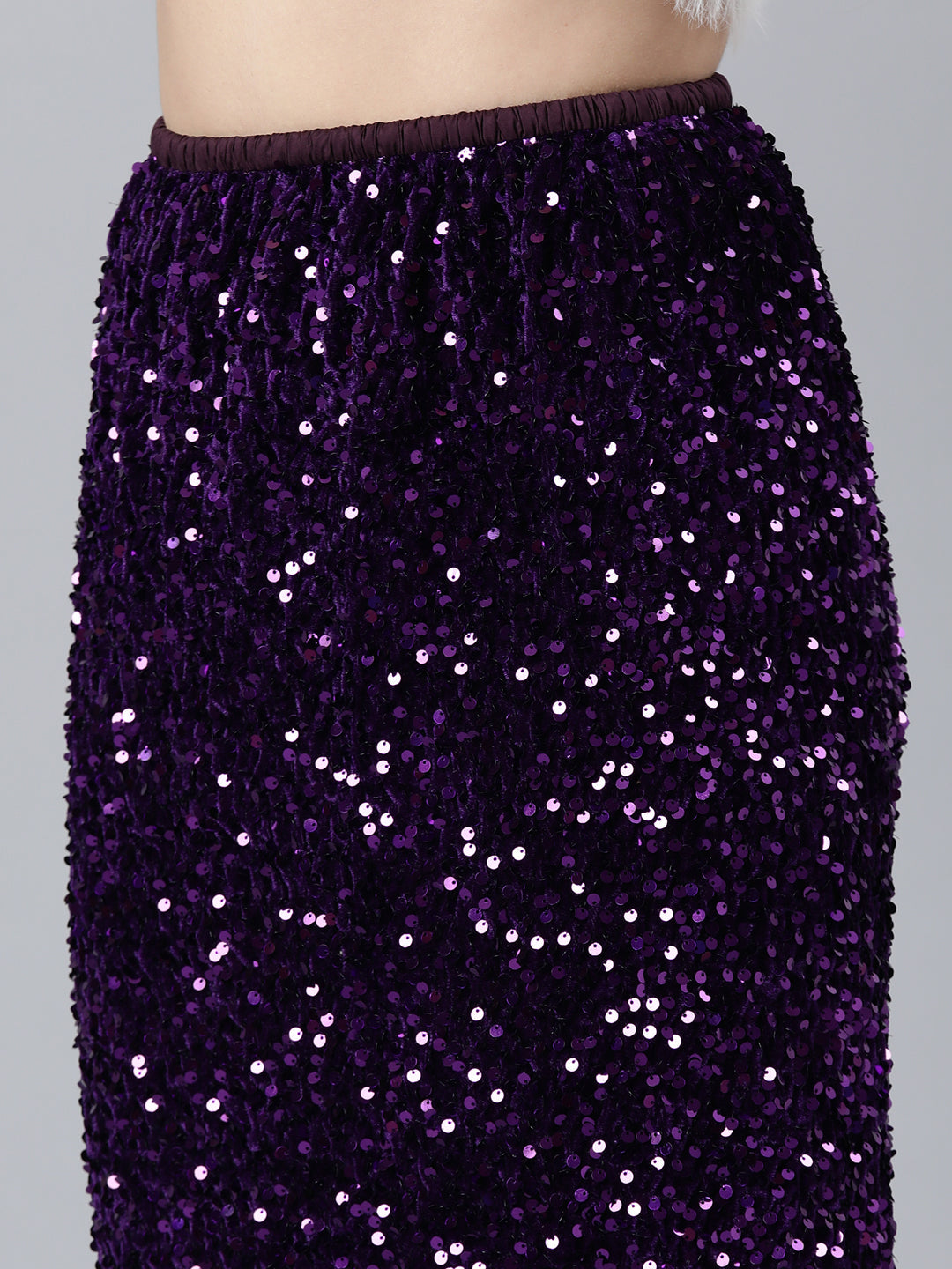 Women Self Design Purple Straight Midi Skirt