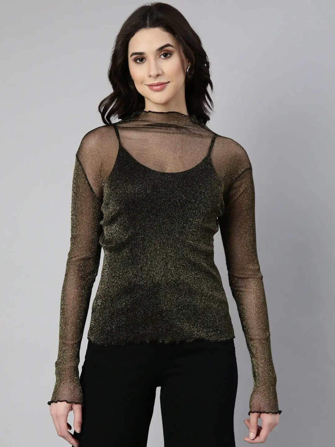 Women's Shimmer Black Sheer Top