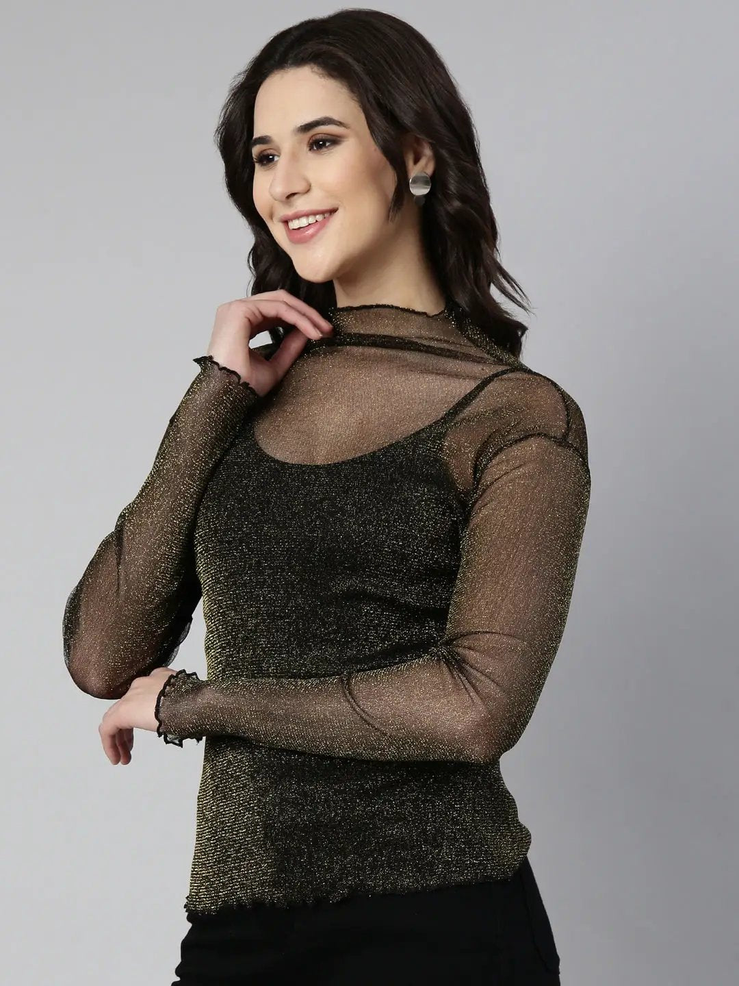 Women's Shimmer Black Sheer Top