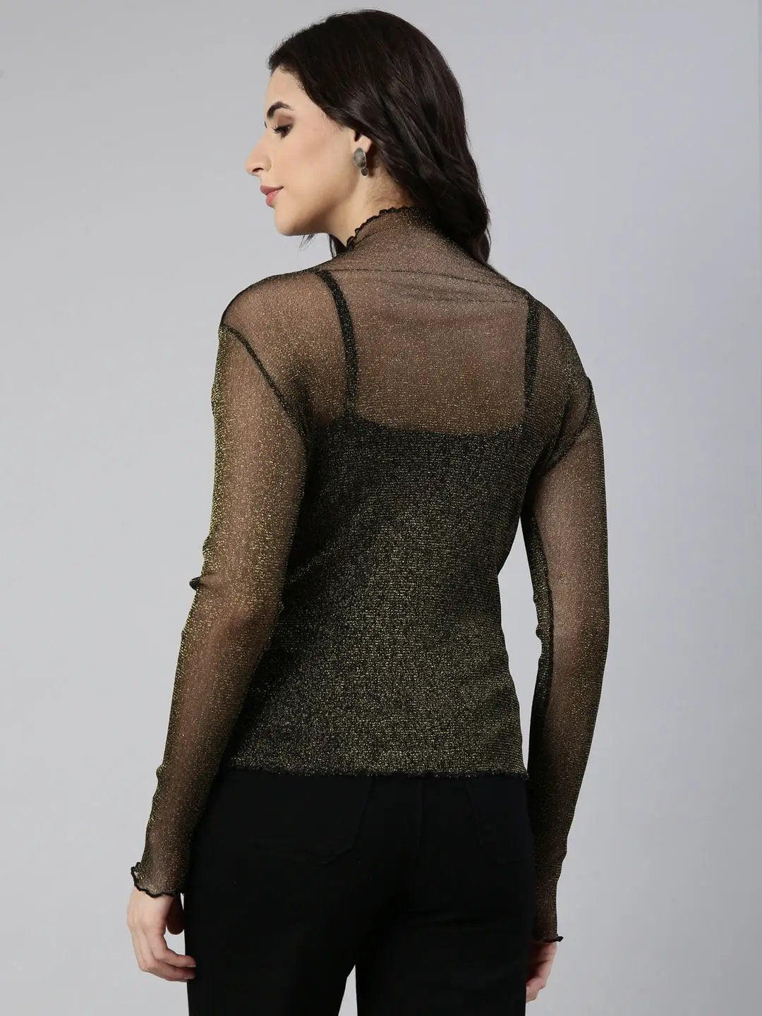 Women's Shimmer Black Sheer Top