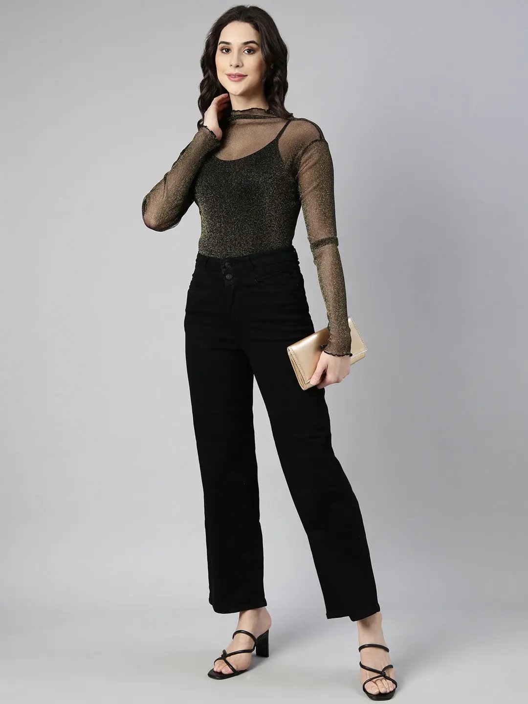 Women's Shimmer Black Sheer Top