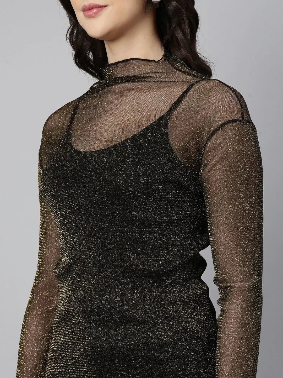 Women's Shimmer Black Sheer Top