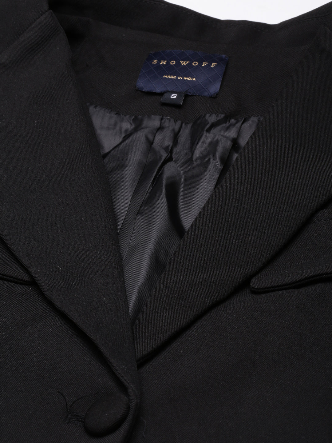 Women's Black Solid Single Breasted Crop Blazer