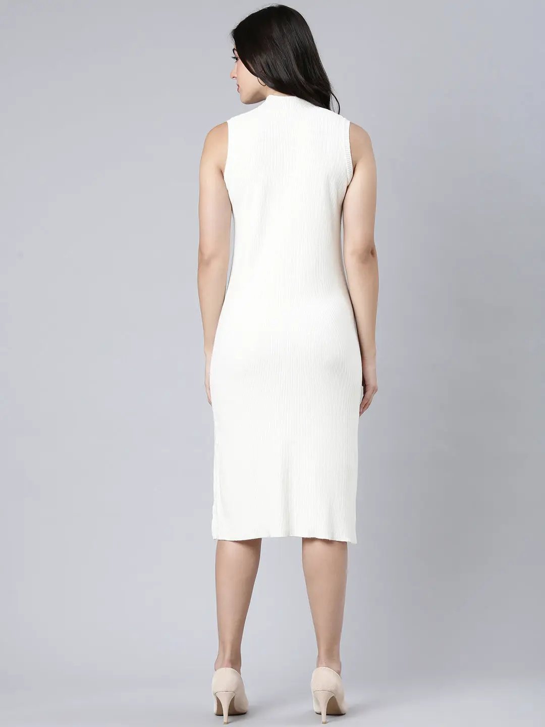 Women's Solid Cream A-Line Dress