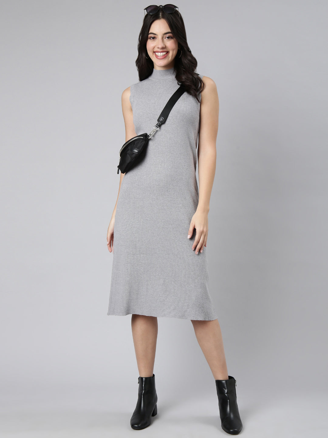 Women Solid Grey A-Line Dress