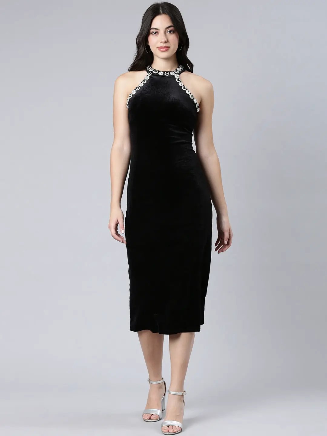 Women's Solid Black Bodycon Dress