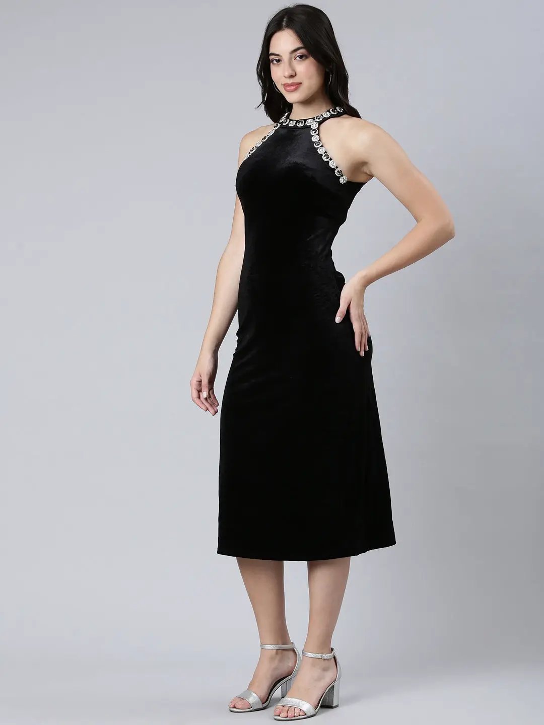 Women's Solid Black Bodycon Dress