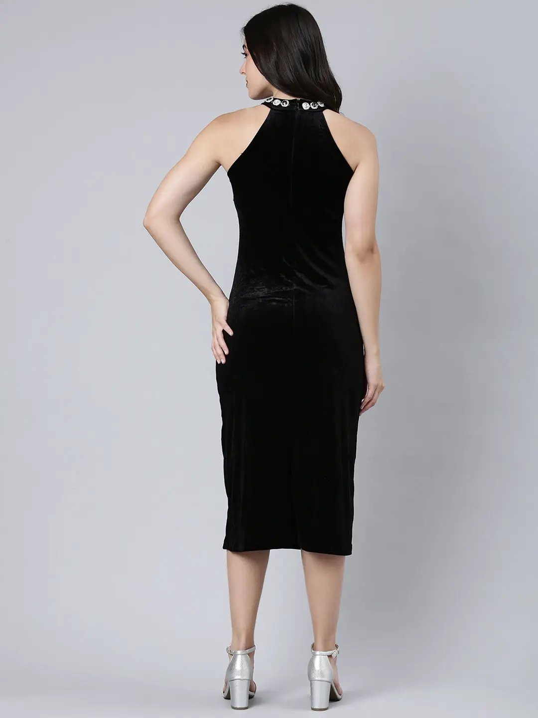 Women's Solid Black Bodycon Dress