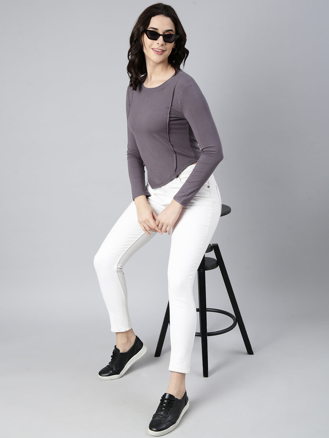 Women Solid Grey Top