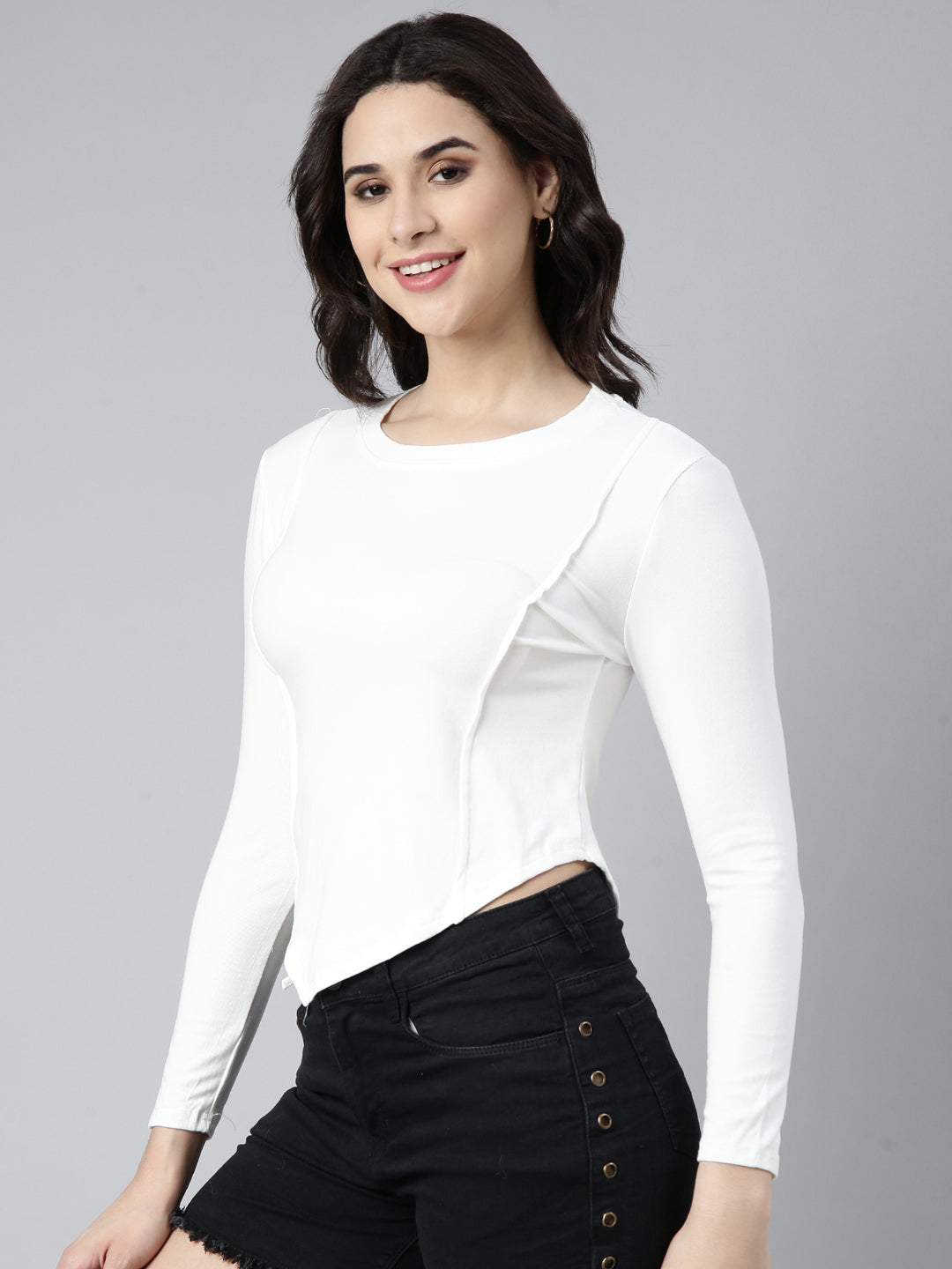 Women Solid Off White Top