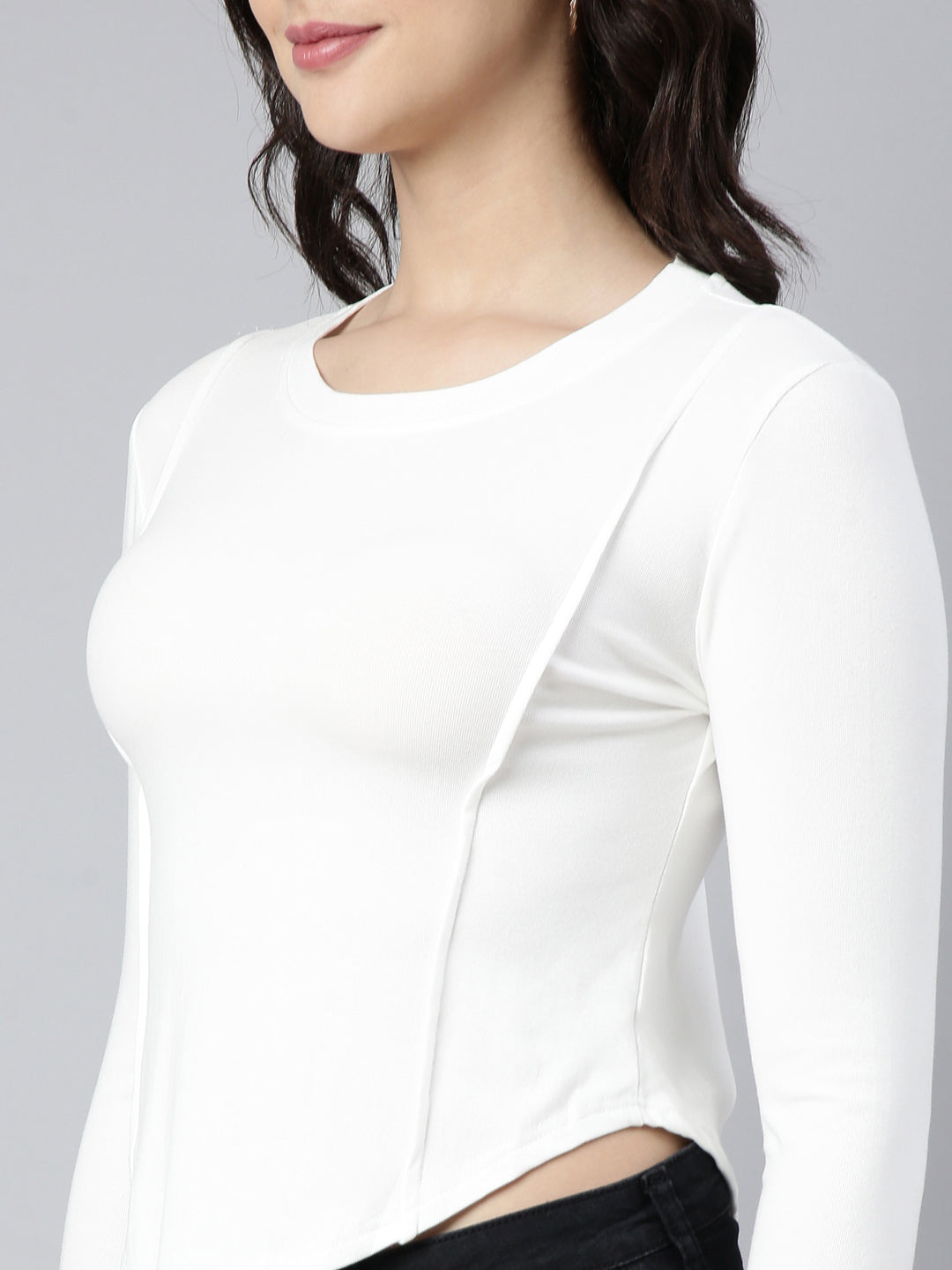 Women Solid Off White Top