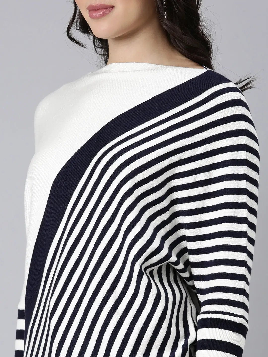 Women's Striped Boxy Navy Blue Top